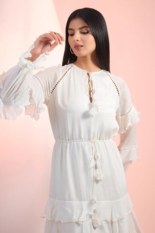 Off White Love Short Tiered Dress