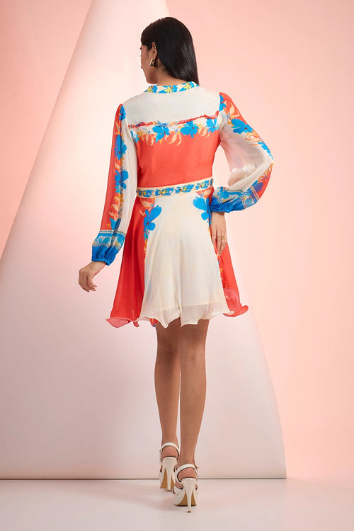 Red Blue Love Printed Short Dress