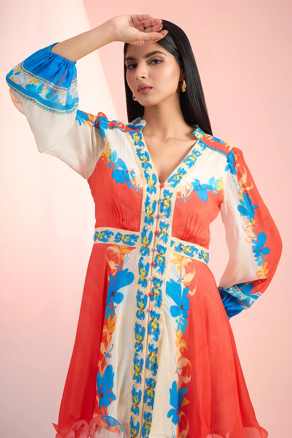Red Blue Love Printed Short Dress