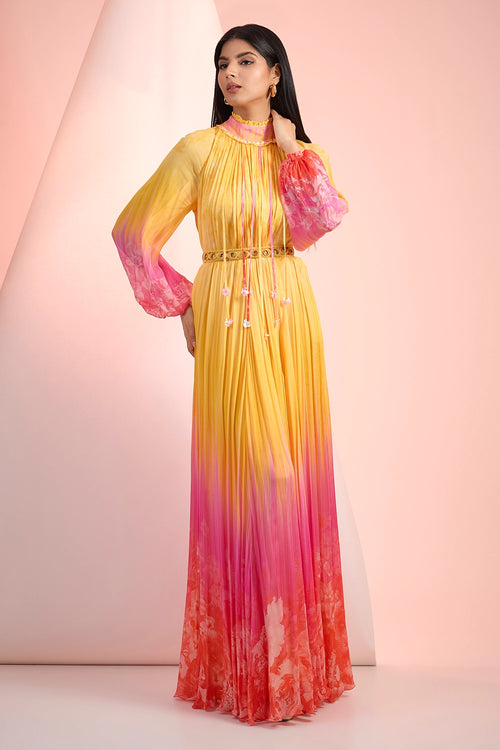 Yellow Pink Love Printed Dress