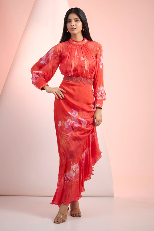 Red Love Dramatic Printed Dress