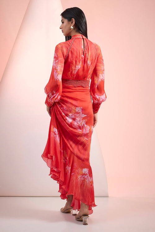 Red Love Dramatic Printed Dress