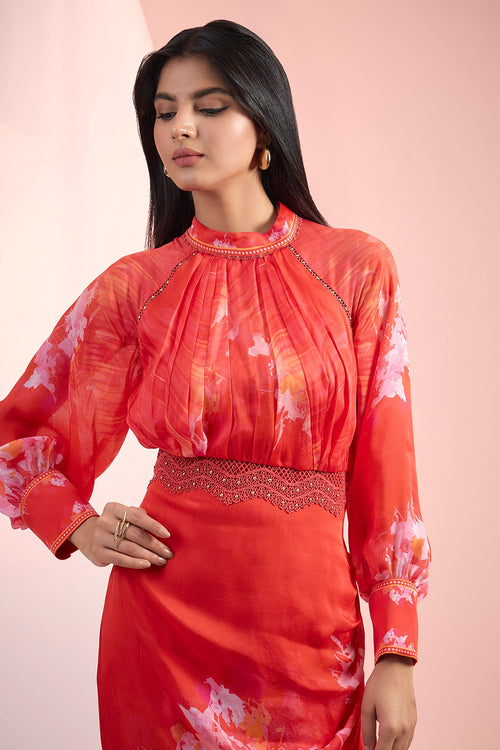 Red Love Dramatic Printed Dress