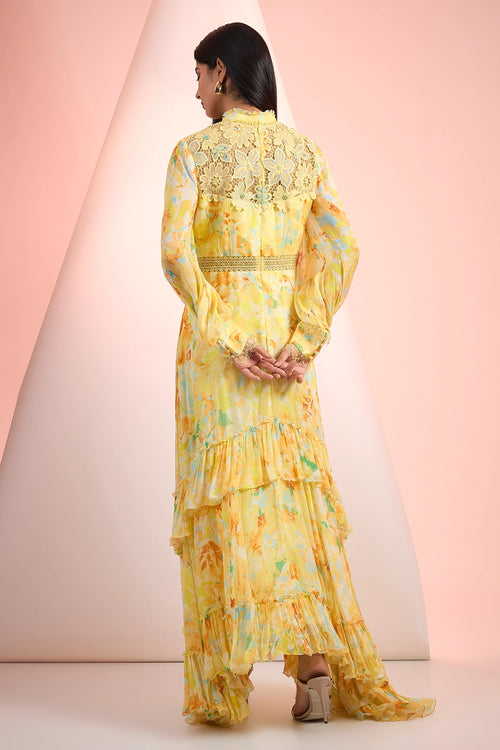 Yellow Love Printed Tier Dress