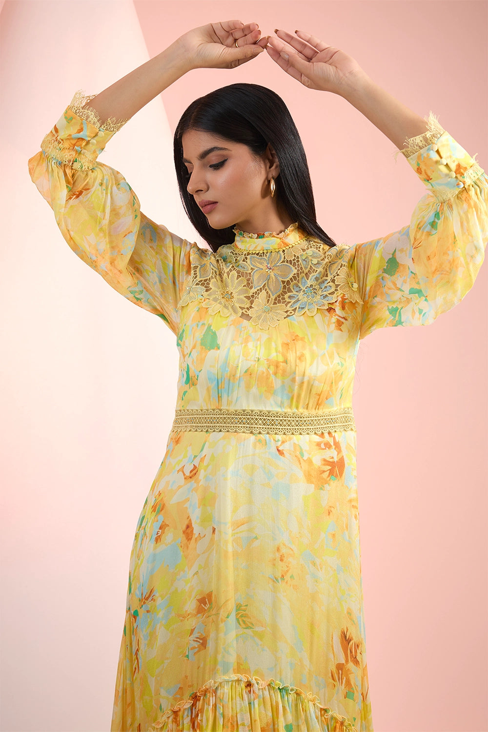 Yellow Love Printed Tier Dress