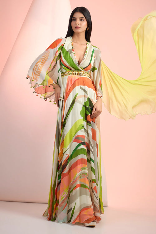 Green Love Splash Printed Dress