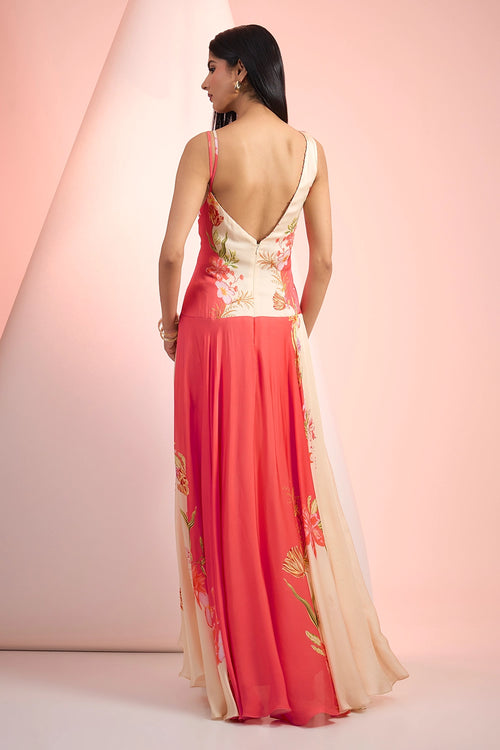 Beige Red Love Printed Dress