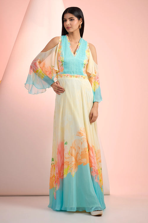 Sky Blue & Beige Love Printed Dress