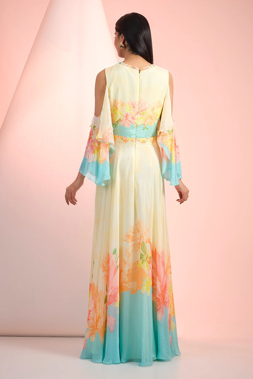 Sky Blue & Beige Love Printed Dress