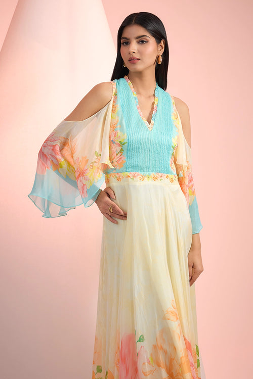 Sky Blue & Beige Love Printed Dress