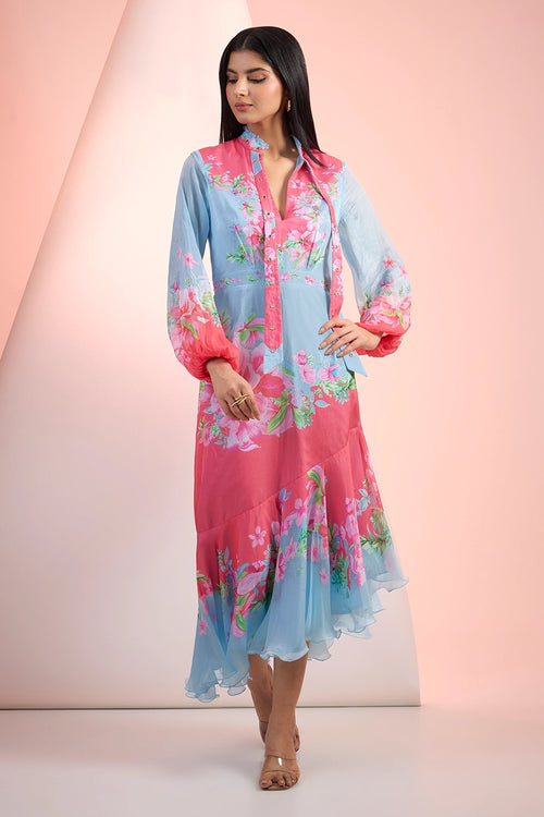Blue Pink Love Dynamic Printed Dress
