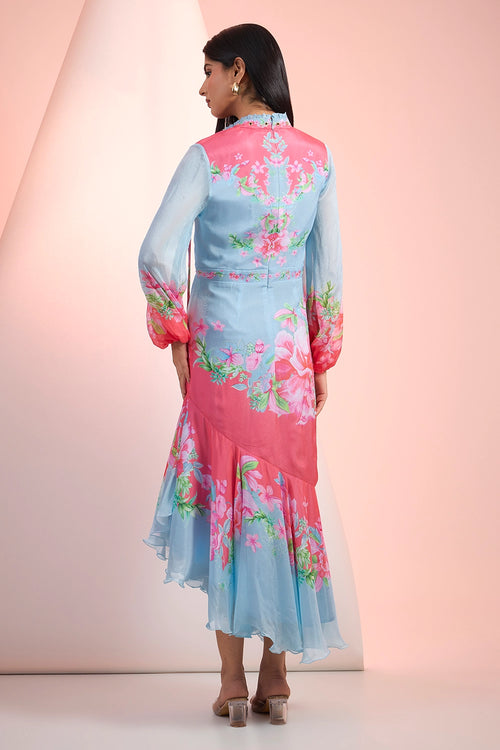 Blue Pink Love Dynamic Printed Dress