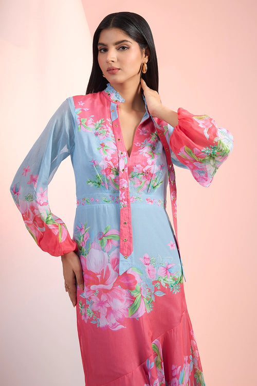 Blue Pink Love Dynamic Printed Dress