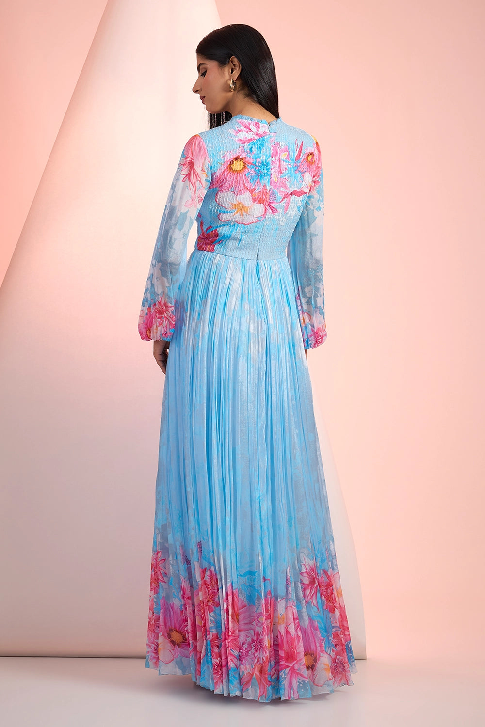 Sky Blue Love Printed Pintuck Dress