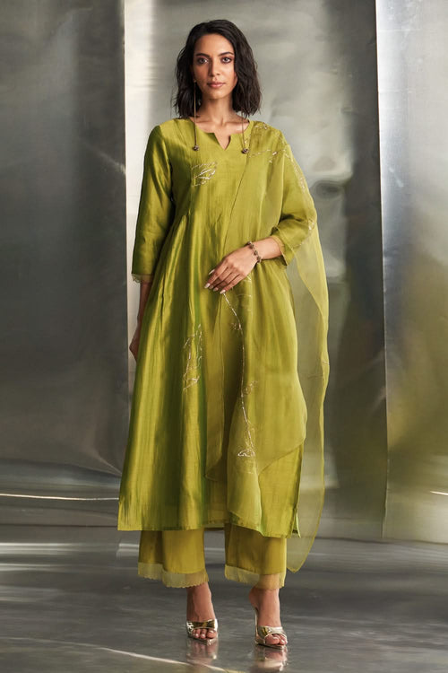 Berry Green Side Gathered Kurta Set