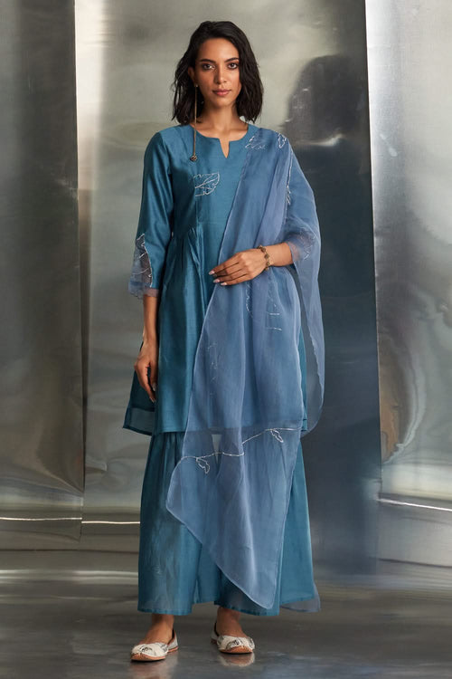 Steel Blue Chanderi Straight Sharara Set