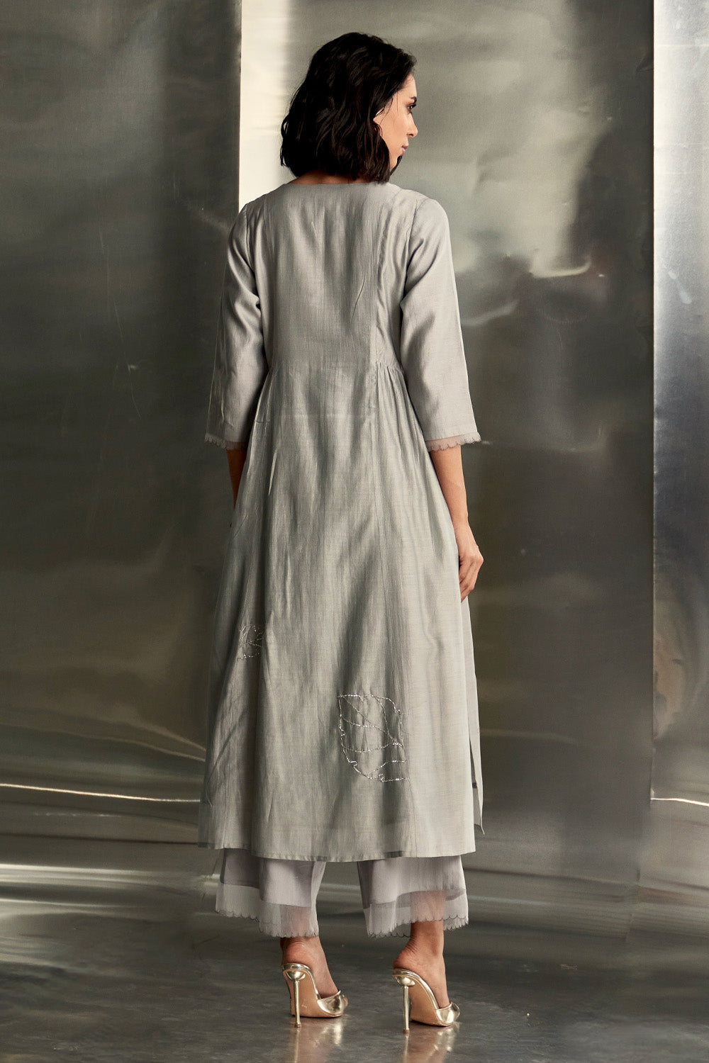 Steel Grey Side Gathered Kurta Set