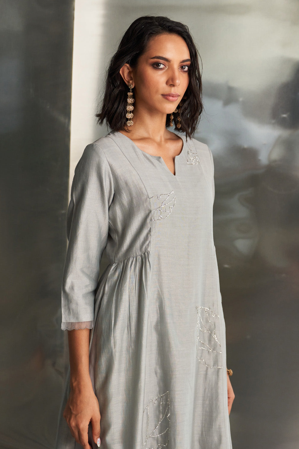 Steel Grey Side Gathered Kurta Set