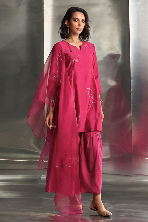 Pop Pink Chanderi Straight Sharara Set