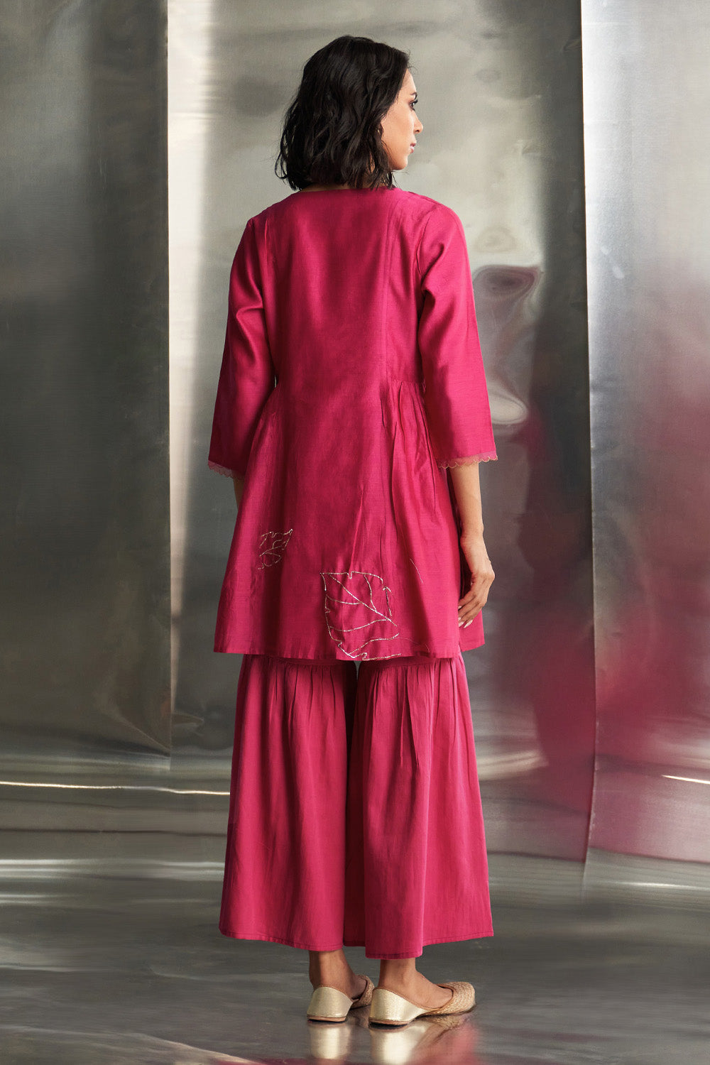 Pop Pink Chanderi Straight Sharara Set