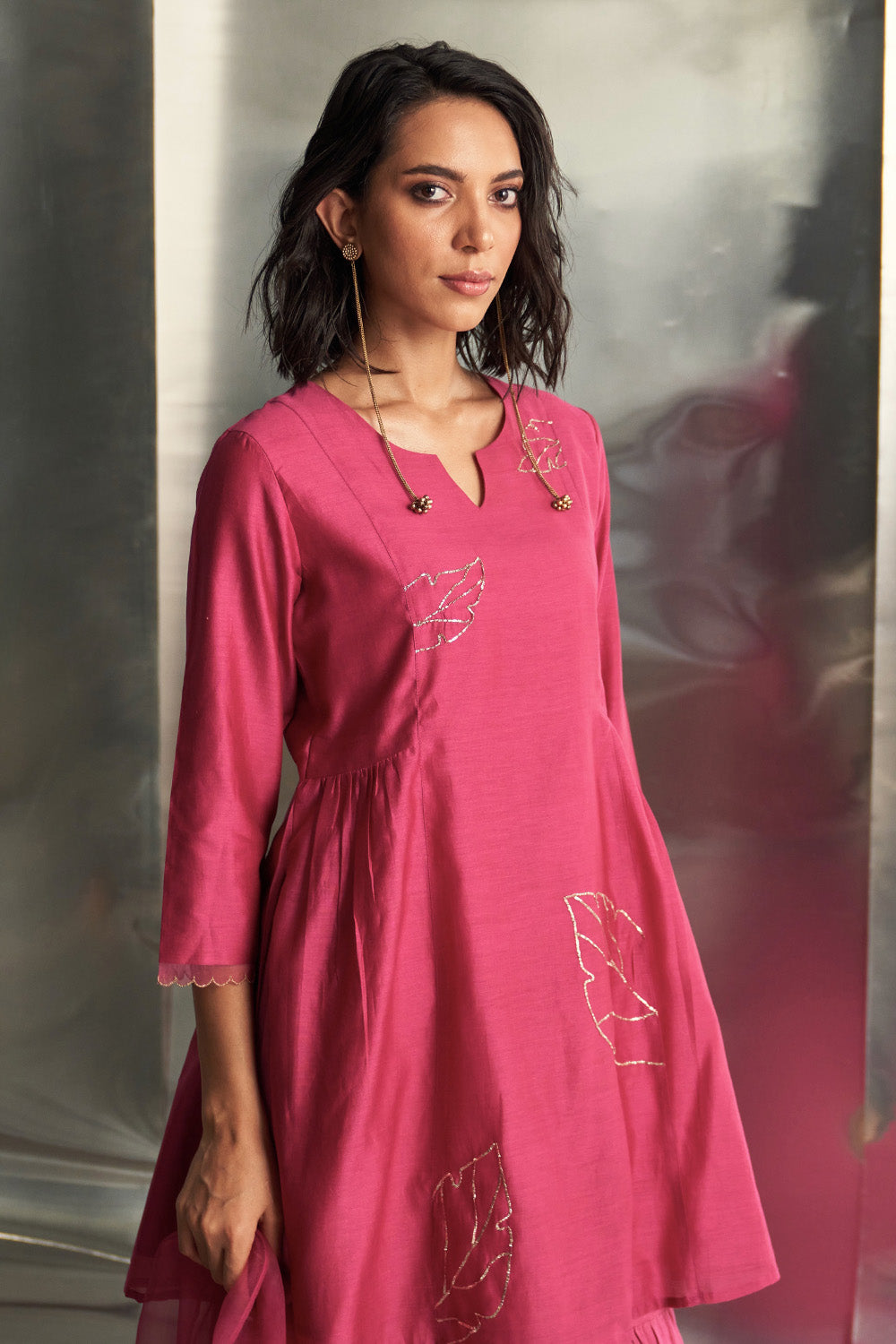 Pop Pink Chanderi Straight Sharara Set