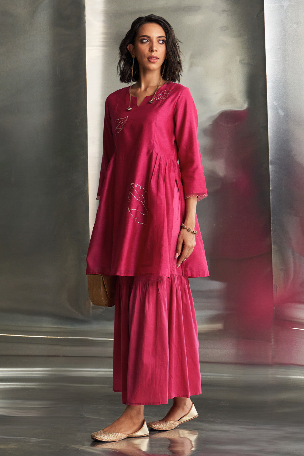 Pop Pink Chanderi Straight Sharara Set