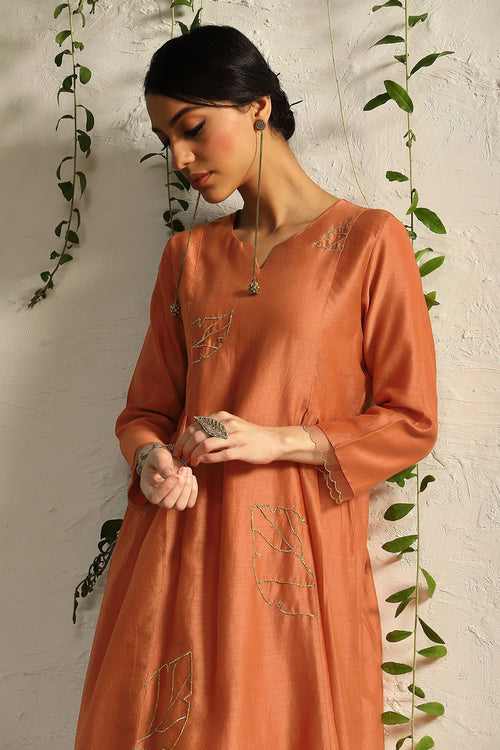 Spice Orange Side Gathered Kurta Set