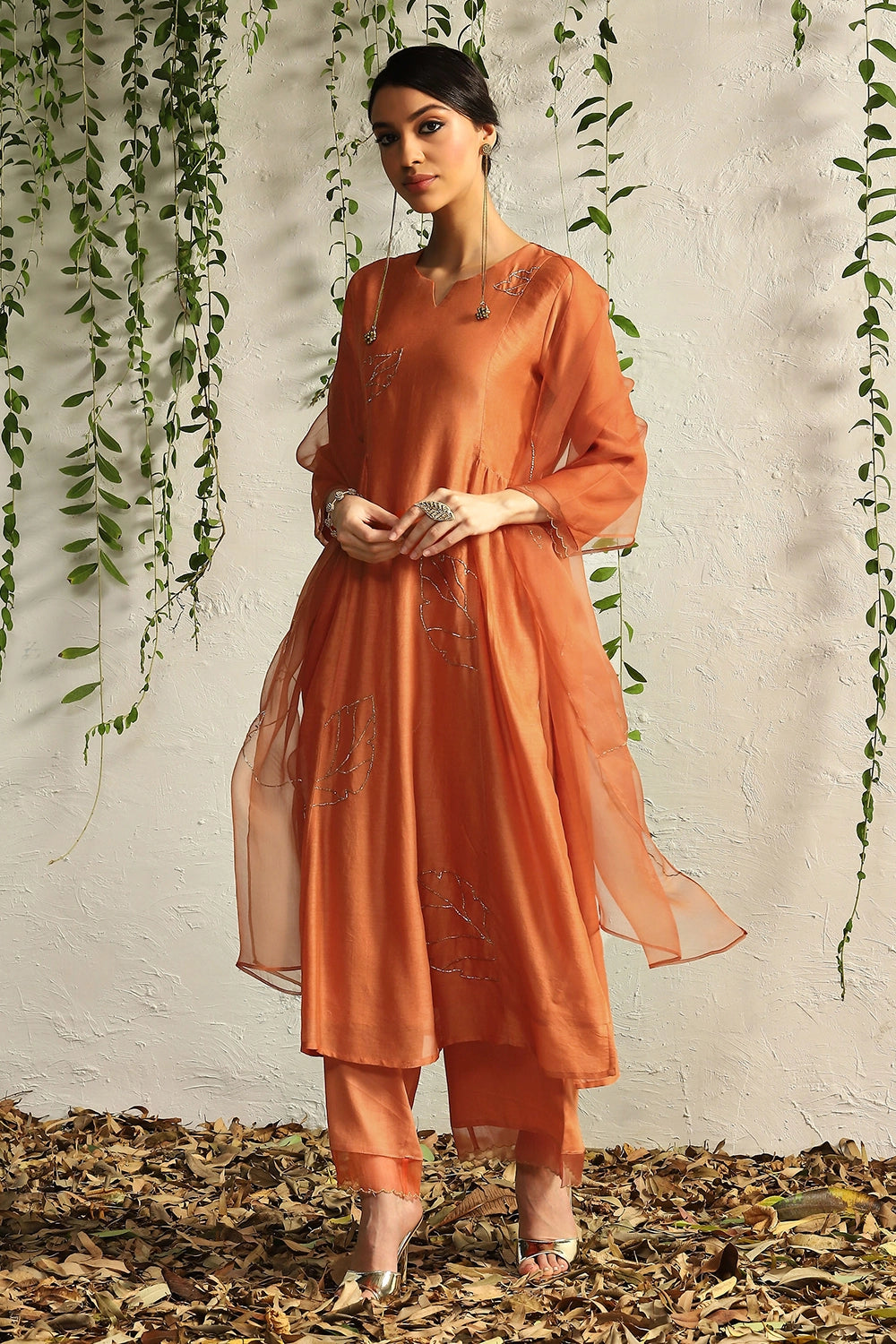 Spice Orange Side Gathered Kurta Set