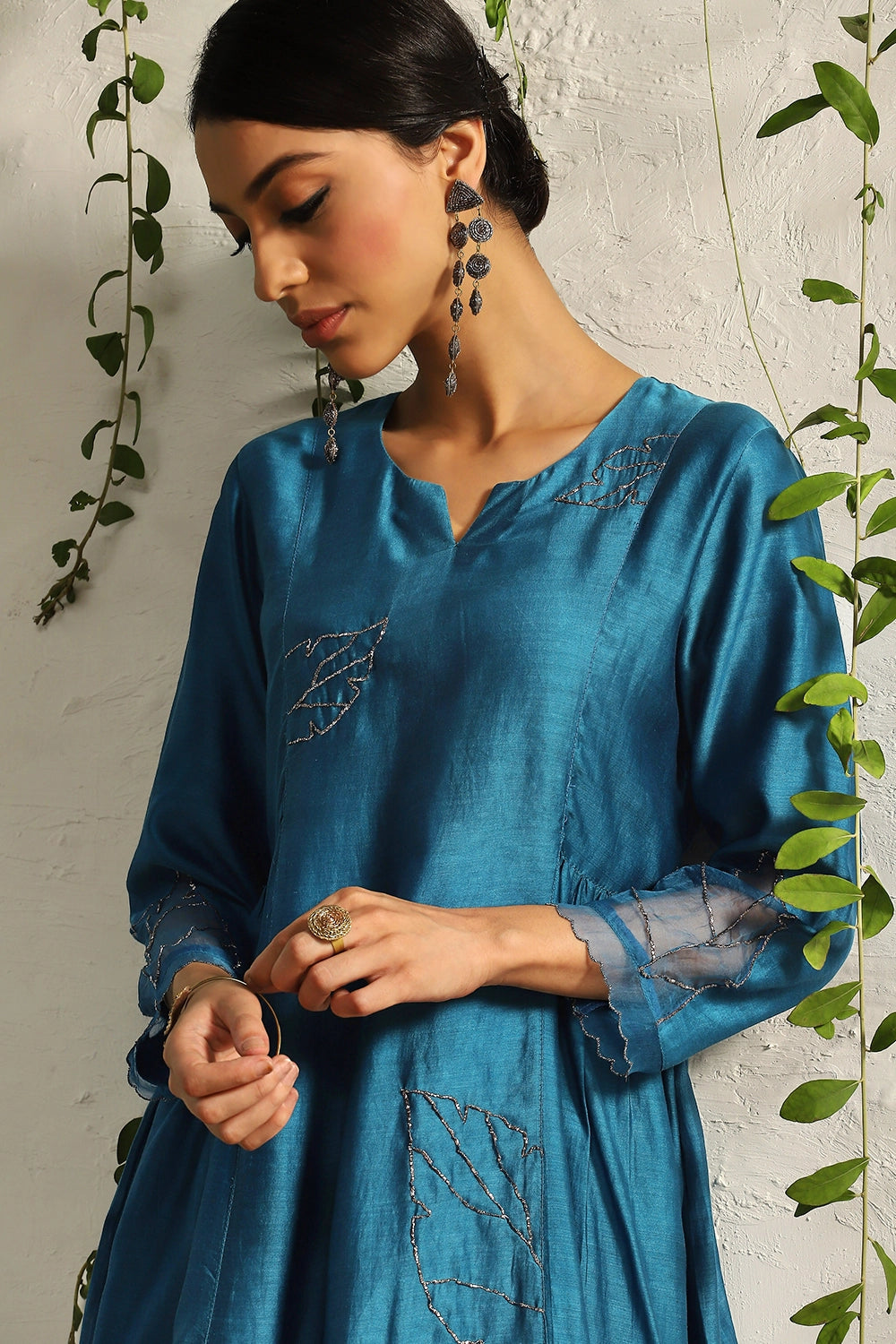 True Blue Side Gathered Kurta Set