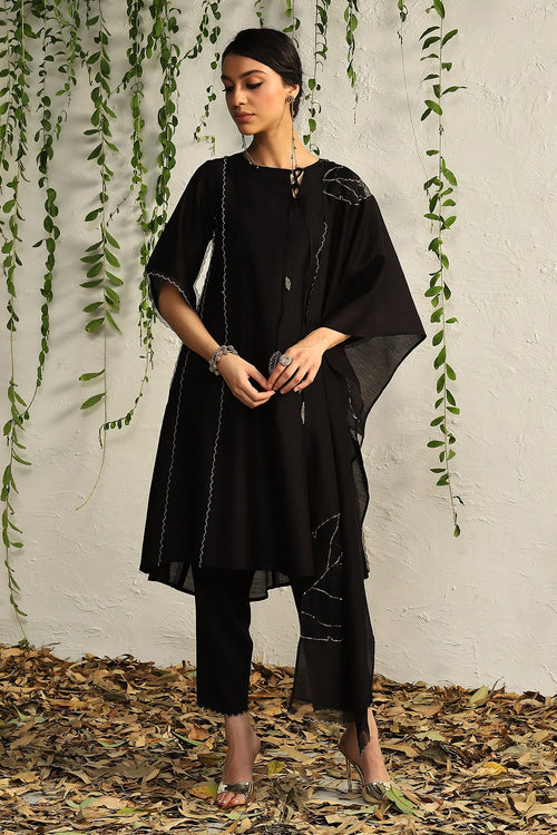 Black Chanderi Tie-Up Kurta Set