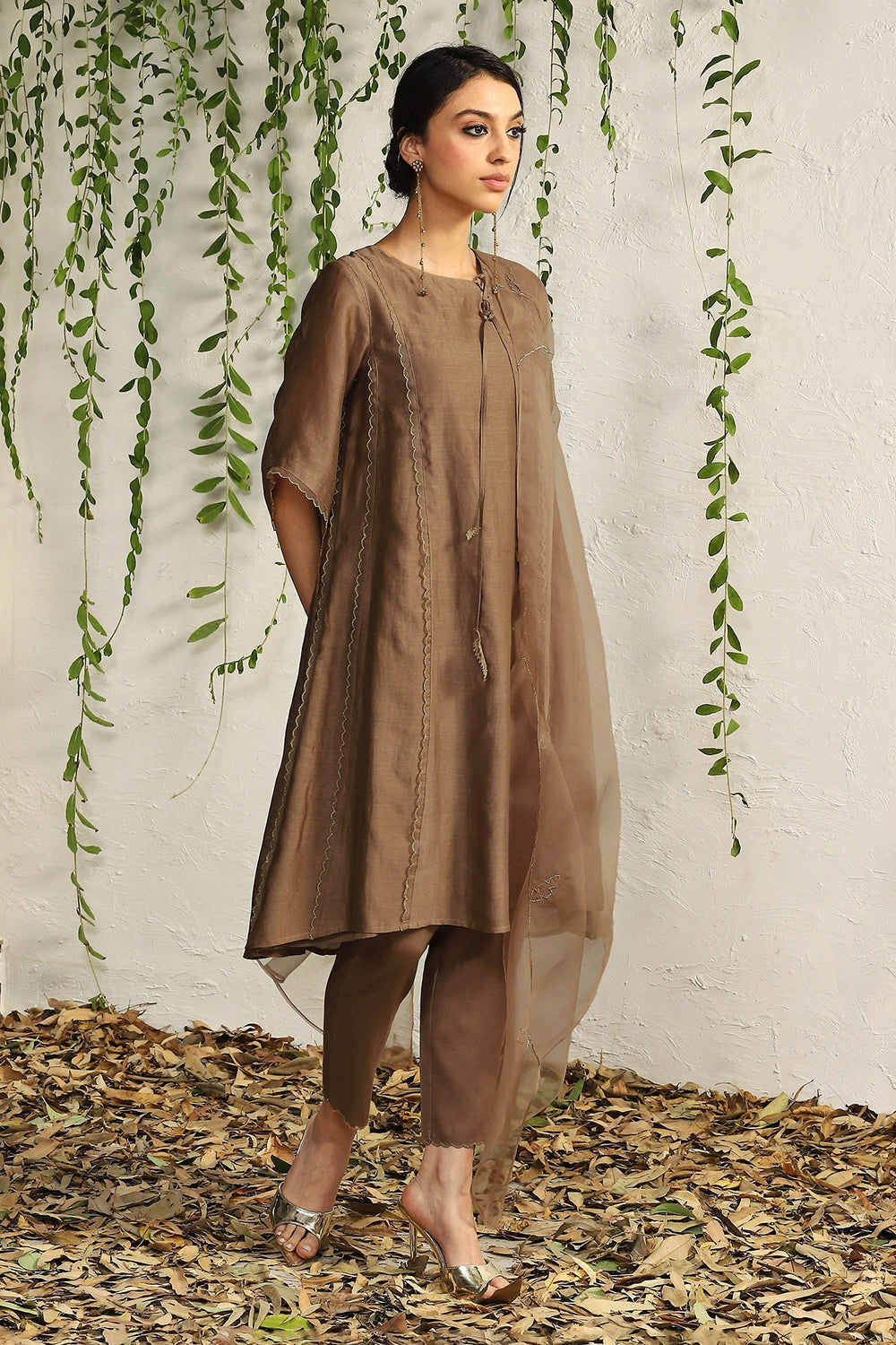 Ginger Chanderi  Tie-Up Kurta Set