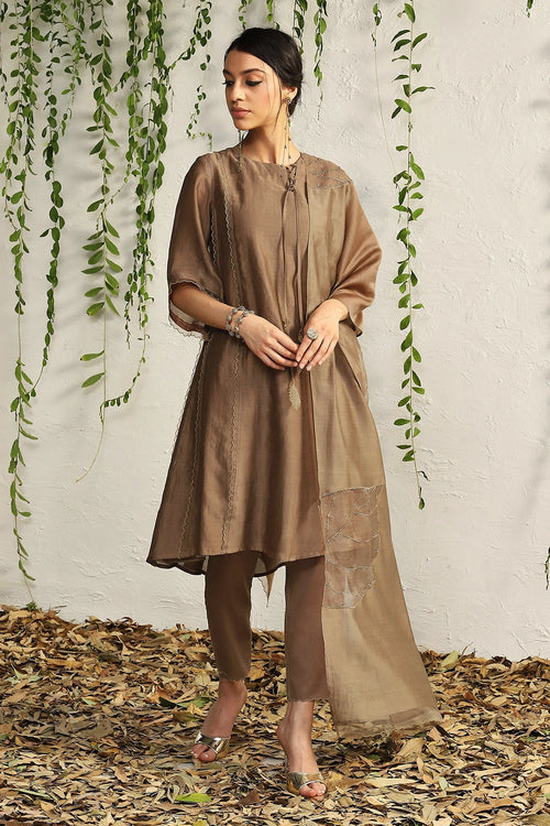 Ginger Chanderi  Tie-Up Kurta Set