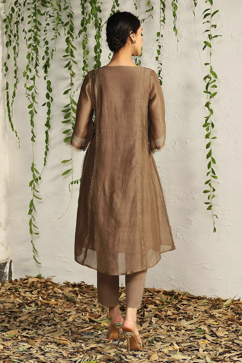 Ginger Chanderi  Tie-Up Kurta Set