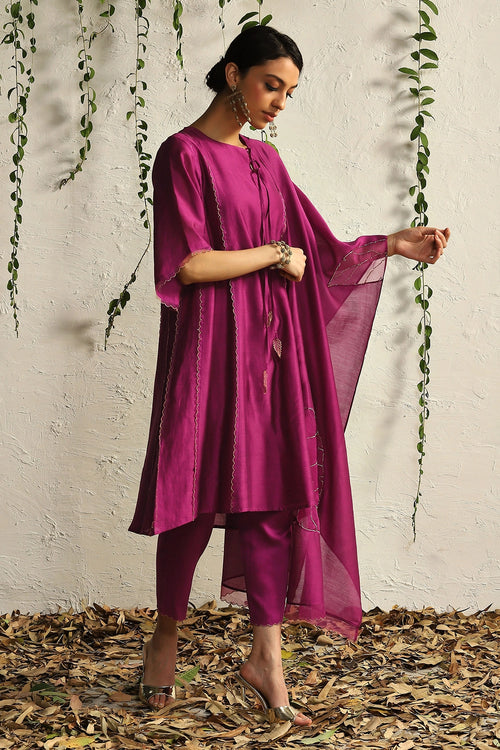 Pop Pink Chanderi Tie-Up Kurta Set