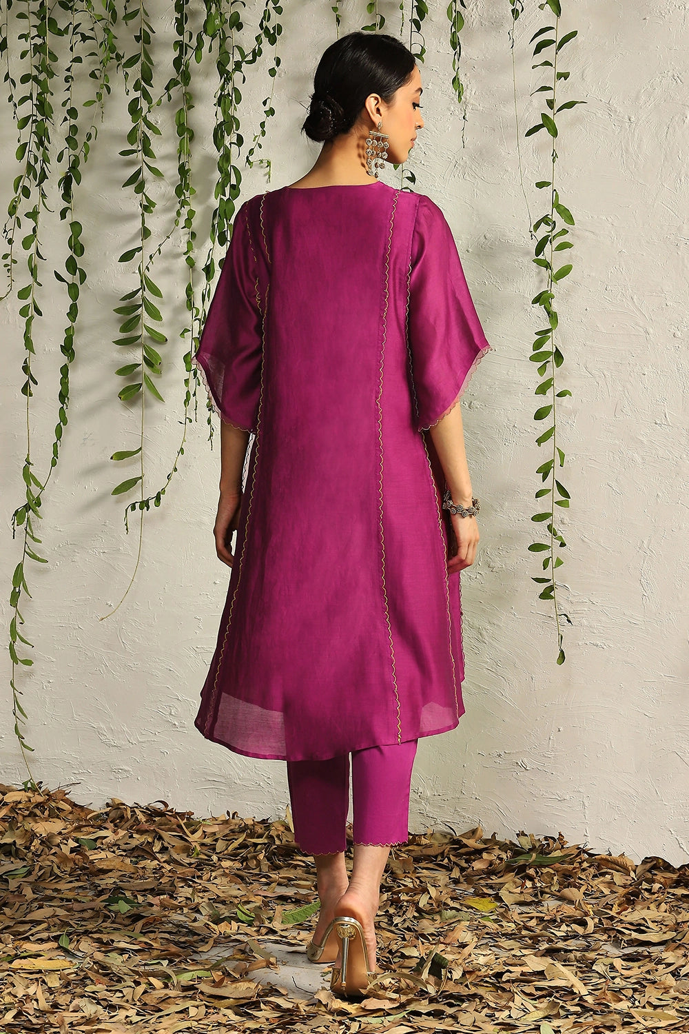 Pop Pink Chanderi Tie-Up Kurta Set