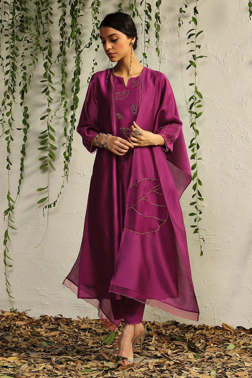 Pop Pink Chanderi Flowy Kurta Set