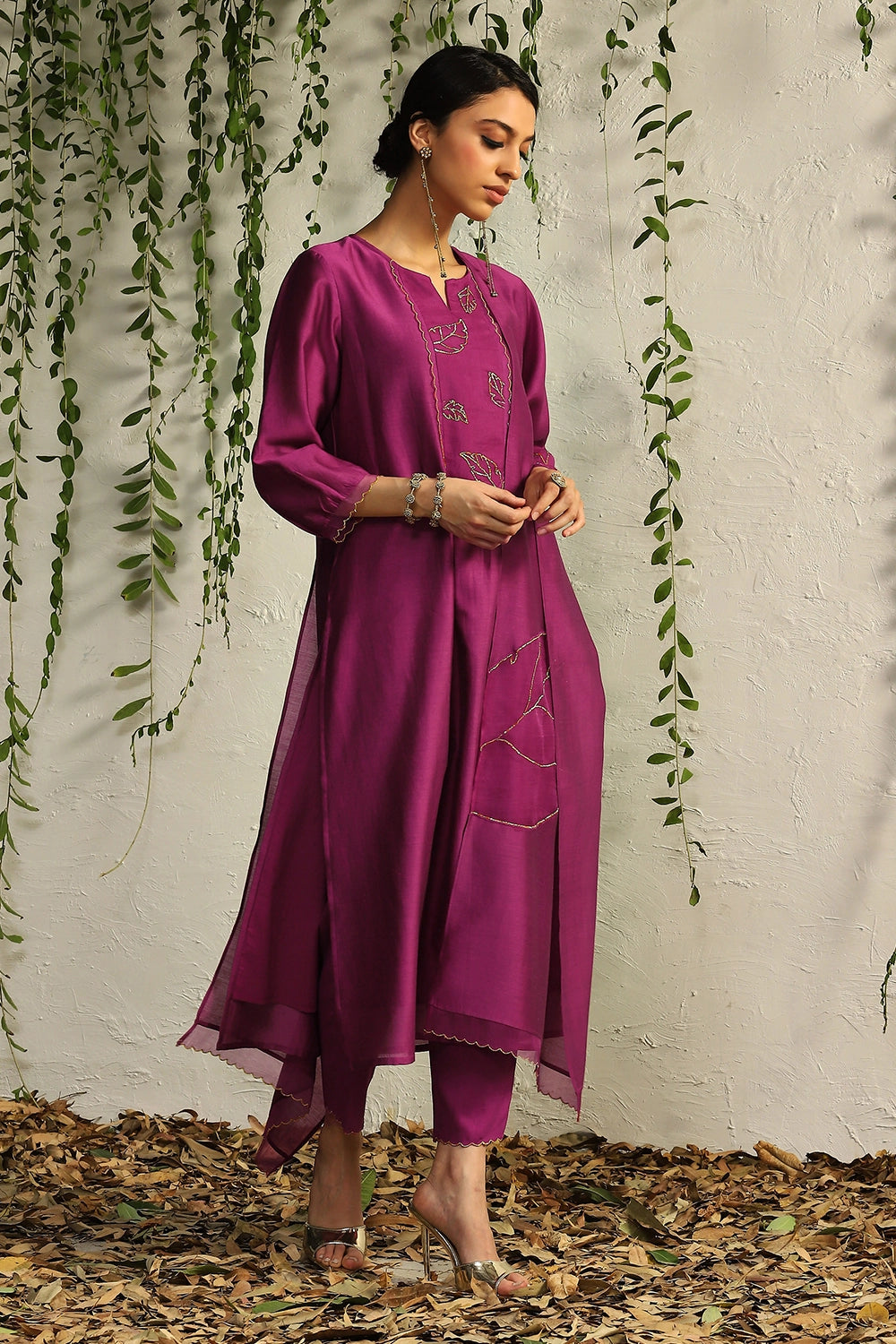 Pop Pink Chanderi Flowy Kurta Set