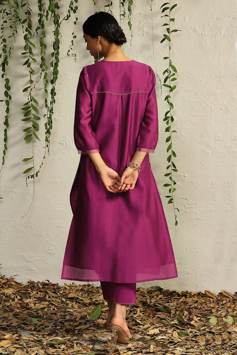 Pop Pink Chanderi Flowy Kurta Set