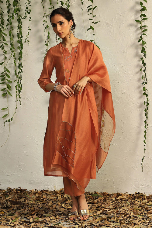 Spice Orange Chanderi Flowy Kurta Set