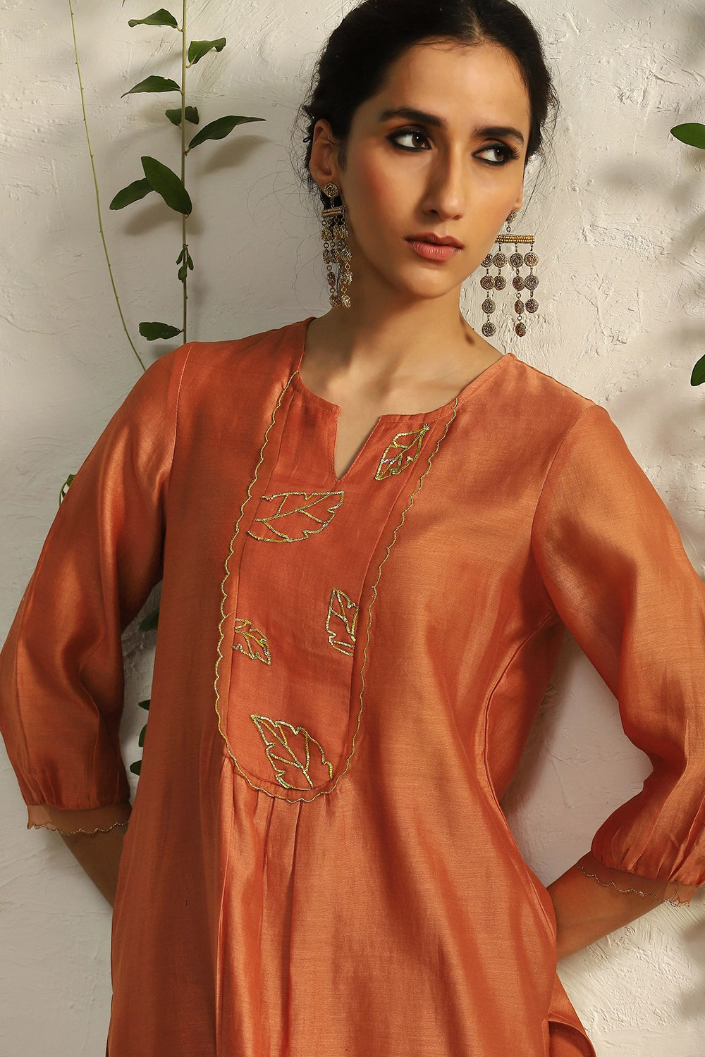 Spice Orange Chanderi Flowy Kurta Set