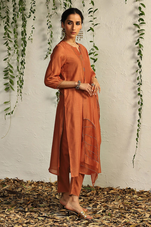 Spice Orange Chanderi Flowy Kurta Set