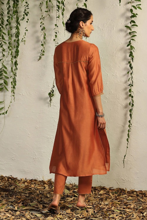 Spice Orange Chanderi Flowy Kurta Set