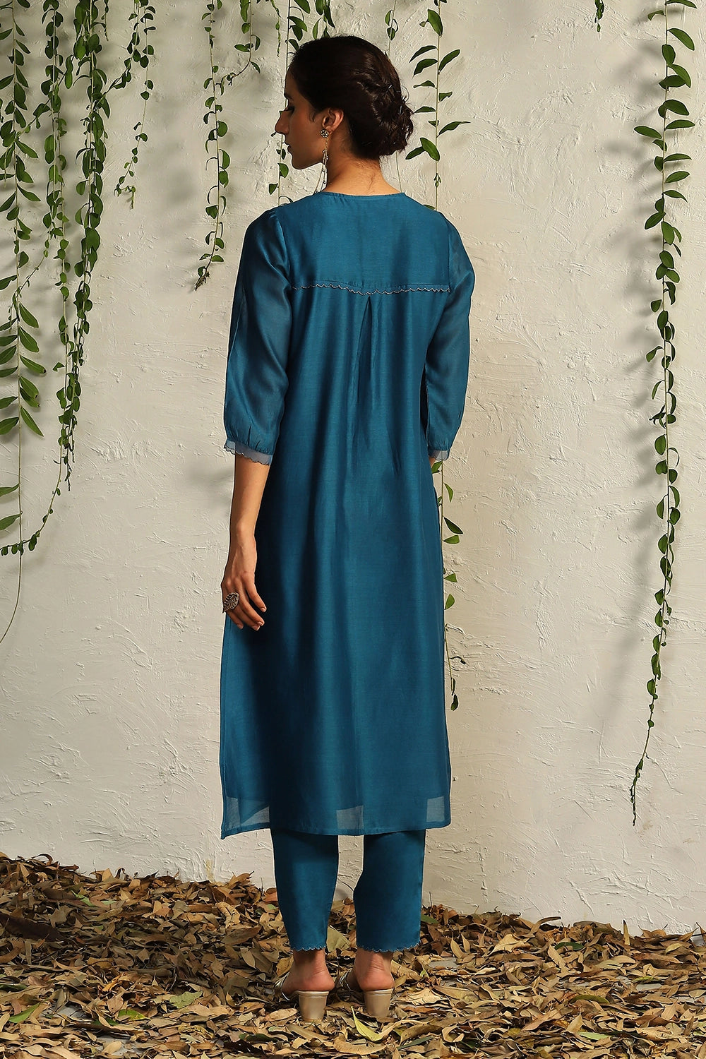 True Blue Chanderi Flowy Kurta Set