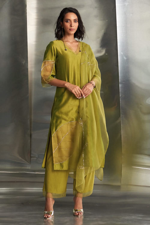 Berry Green Chanderi Straight Kurta Set