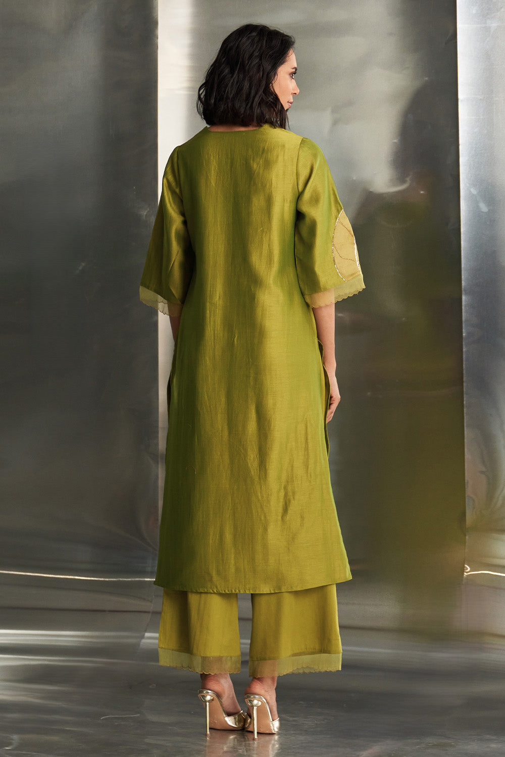 Berry Green Chanderi Straight Kurta Set