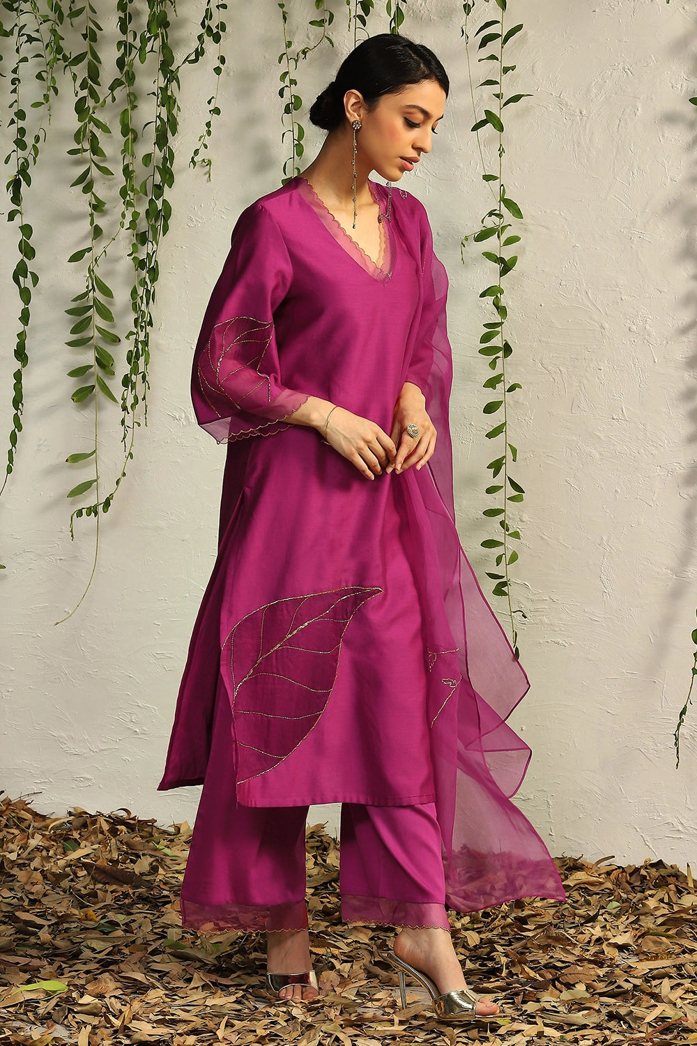 Pop Pink Chanderi Straight Kurta Set