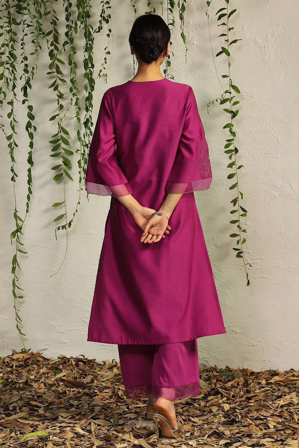 Pop Pink Chanderi Straight Kurta Set