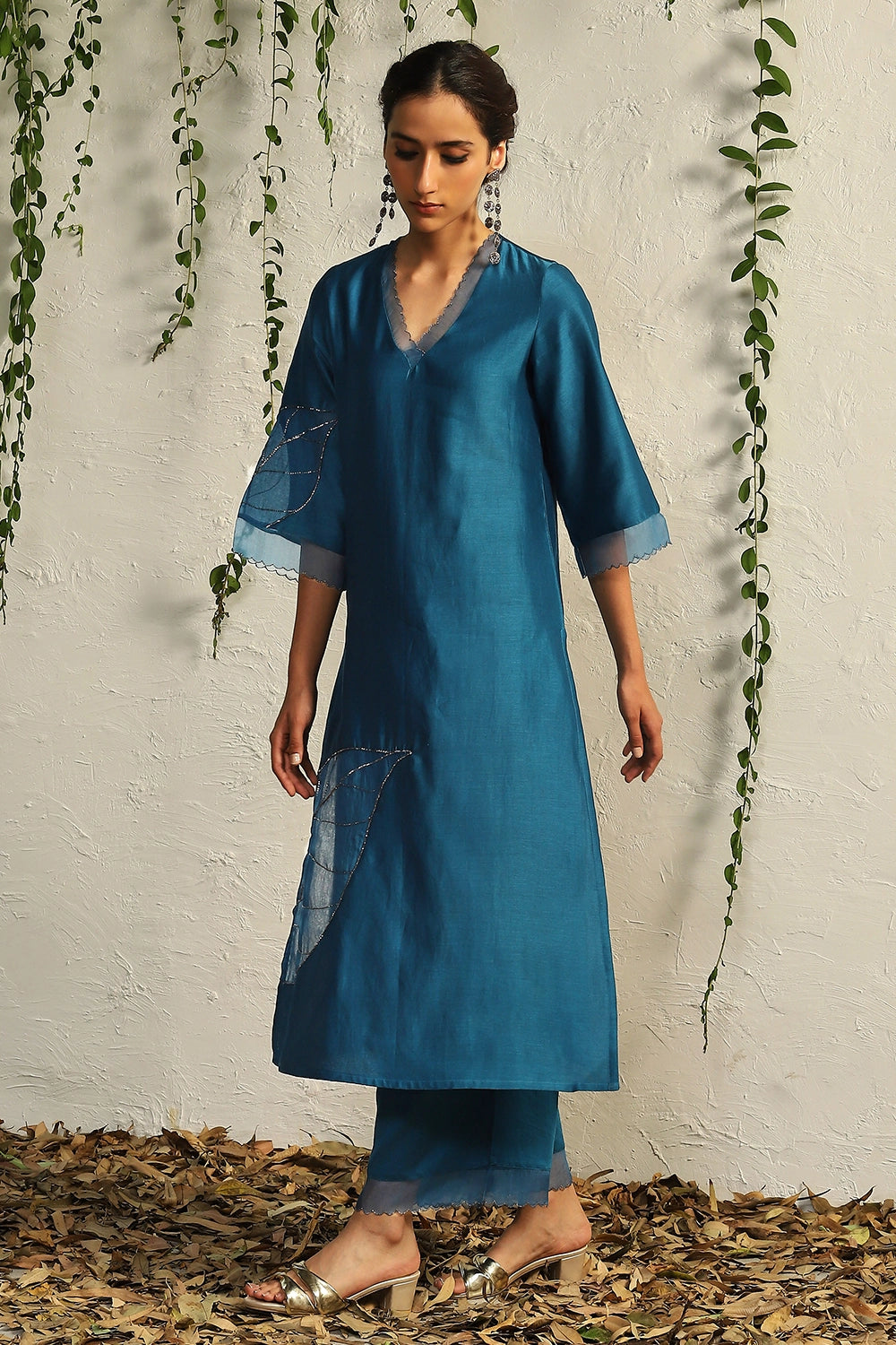 True Blue Chanderi Straight Kurta Set