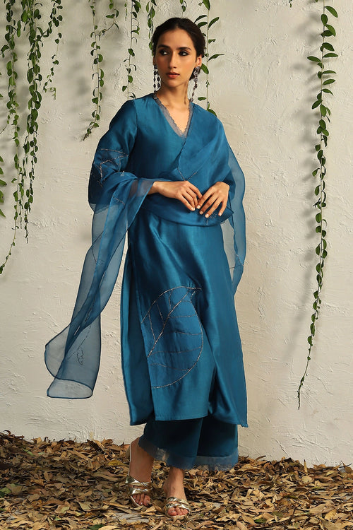 True Blue Chanderi Straight Kurta Set