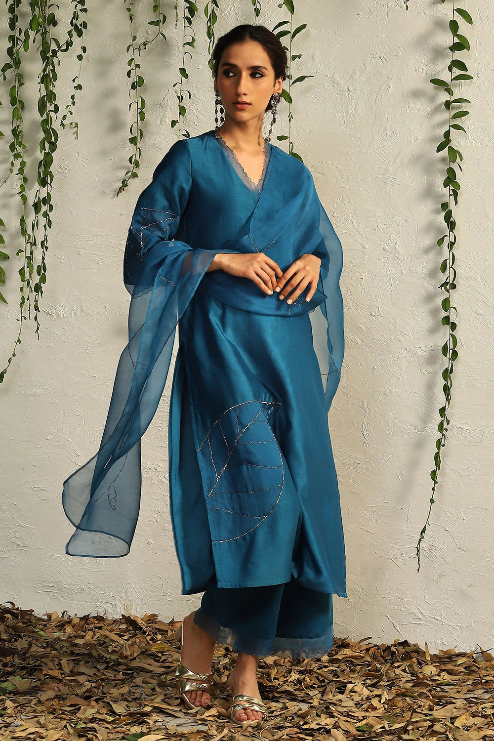 True Blue Chanderi Straight Kurta Set